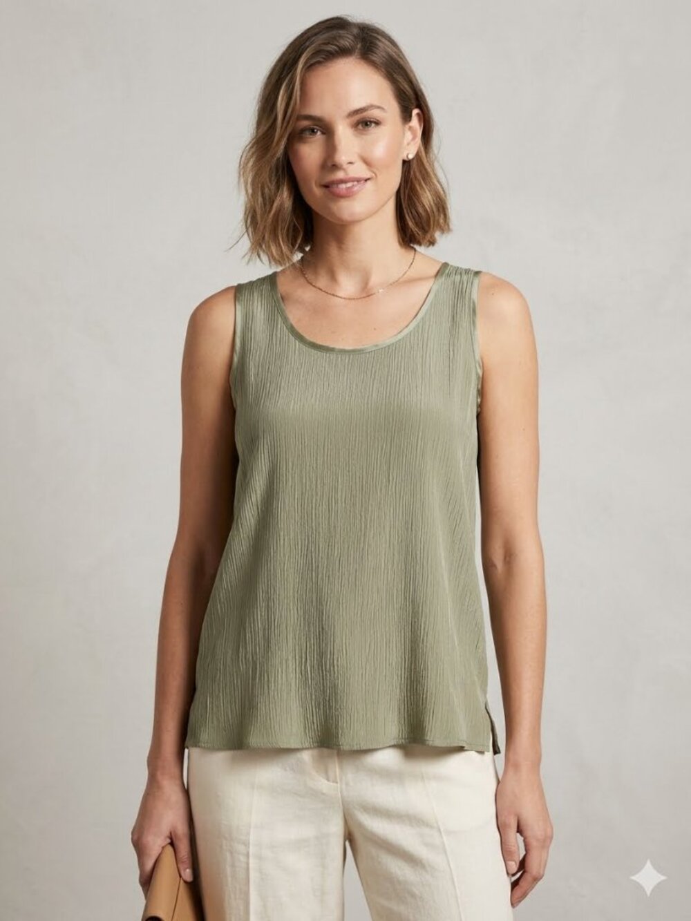 Amanda Smith | Vintage 100% Silk Crinkle Tank Top Quiet Luxury Old Money Retro L